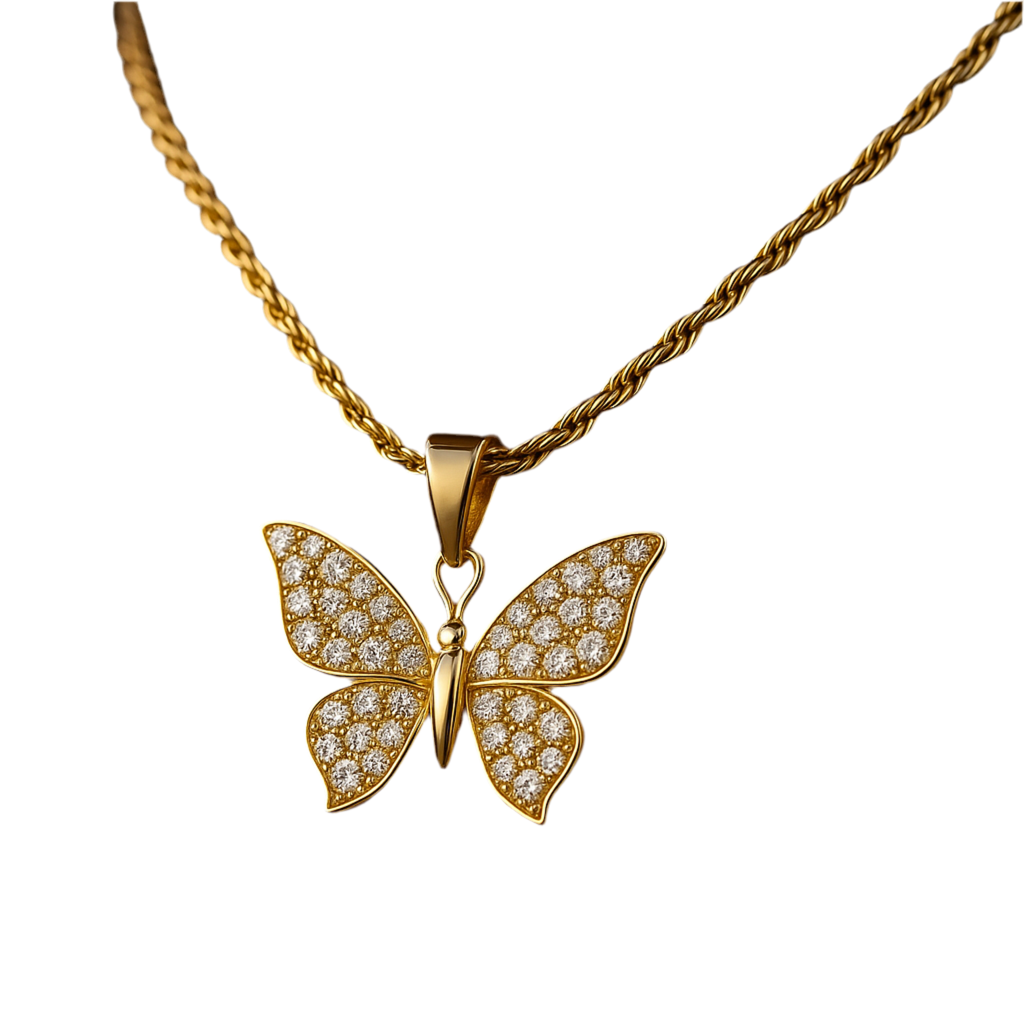 18K Gold Butterfly Pendant with Diamond Accents | 5g