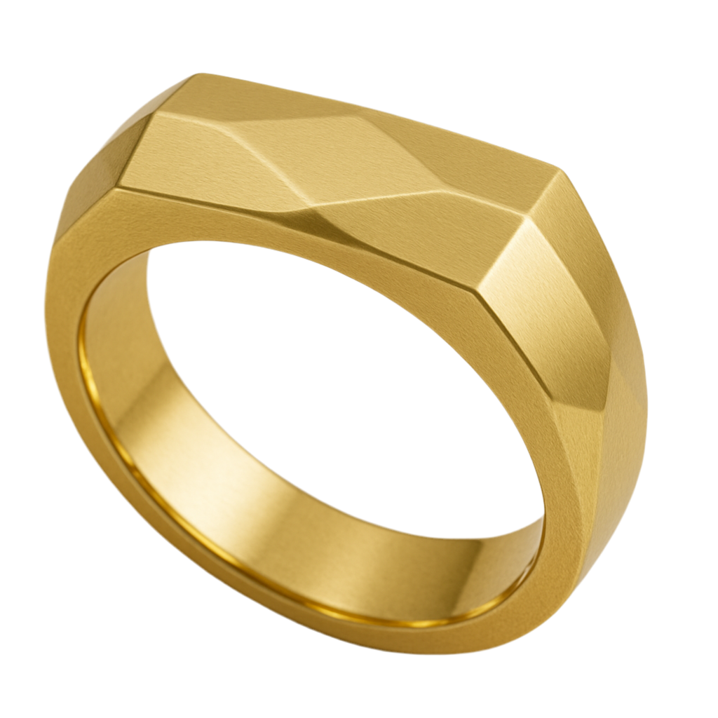 18K Yellow Gold Men’s Faceted Ring – Unique Geometric Band