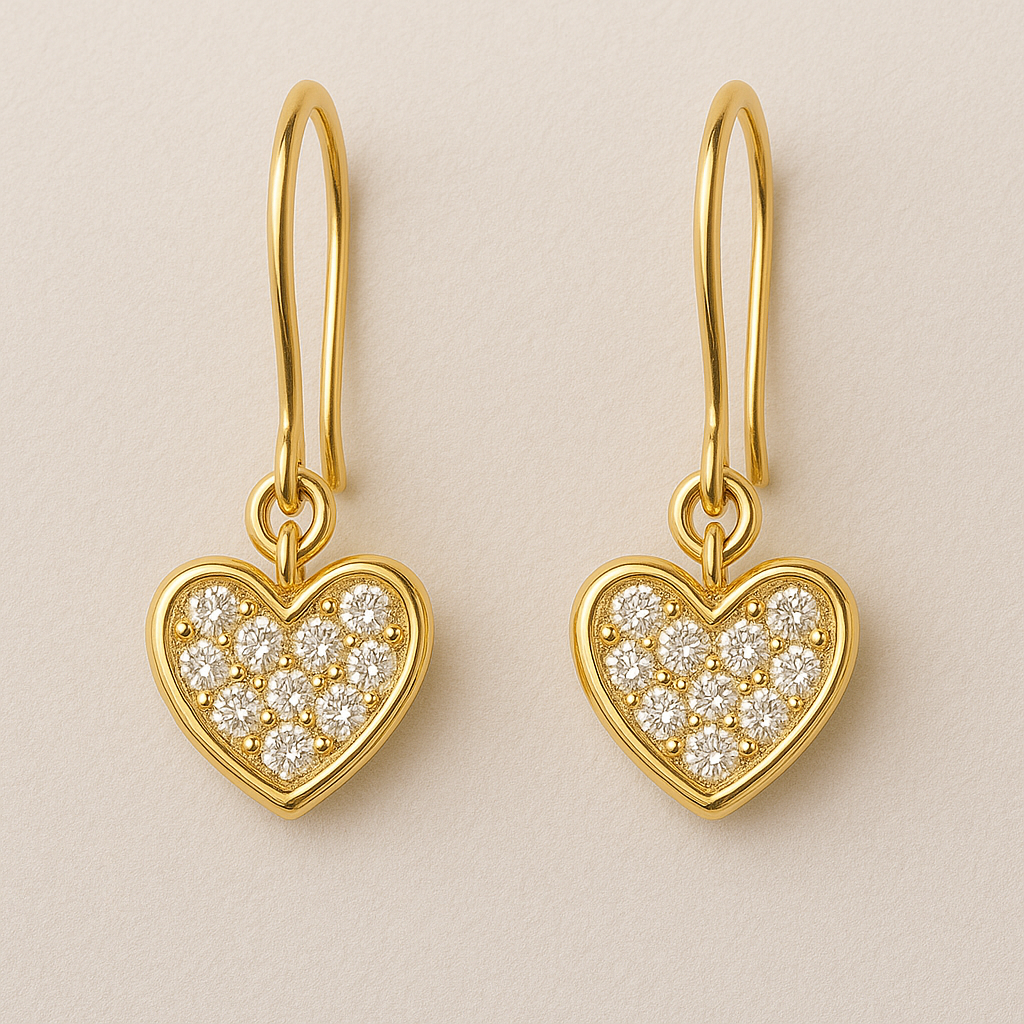 Dainty heart & pave detail 18k earrings