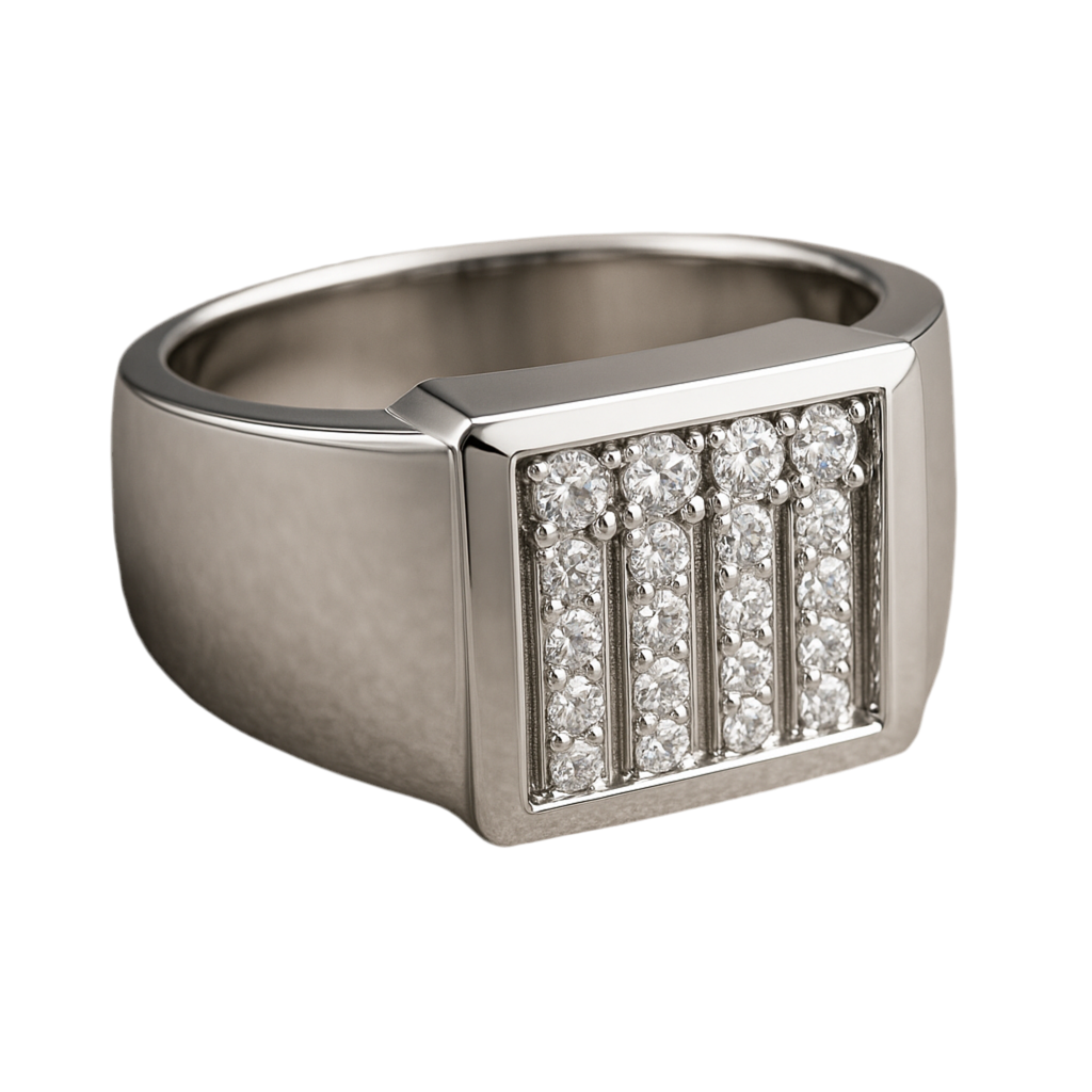 25 Silver Men’s Ring – Grid Pavé Rectangle