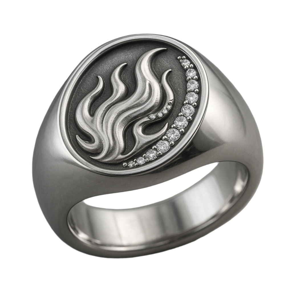 925 Silver Men’s Ring – Flame Crest with CZ Curve