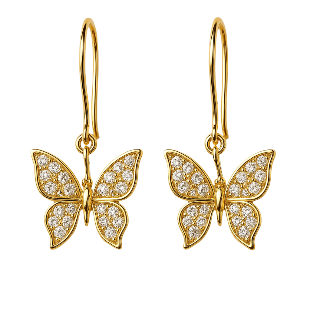Dainty butterfly & pave detail 18k earrings