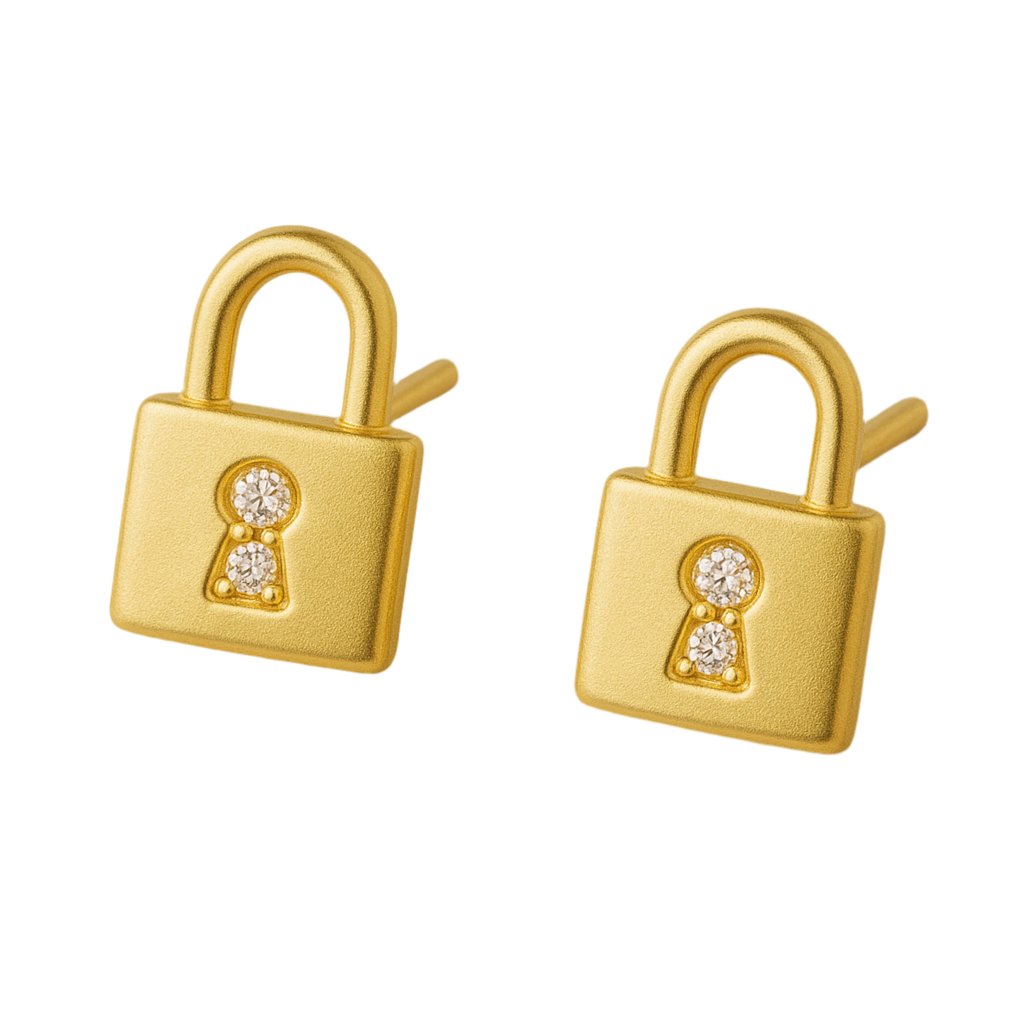 Diamond lock 18k earrings