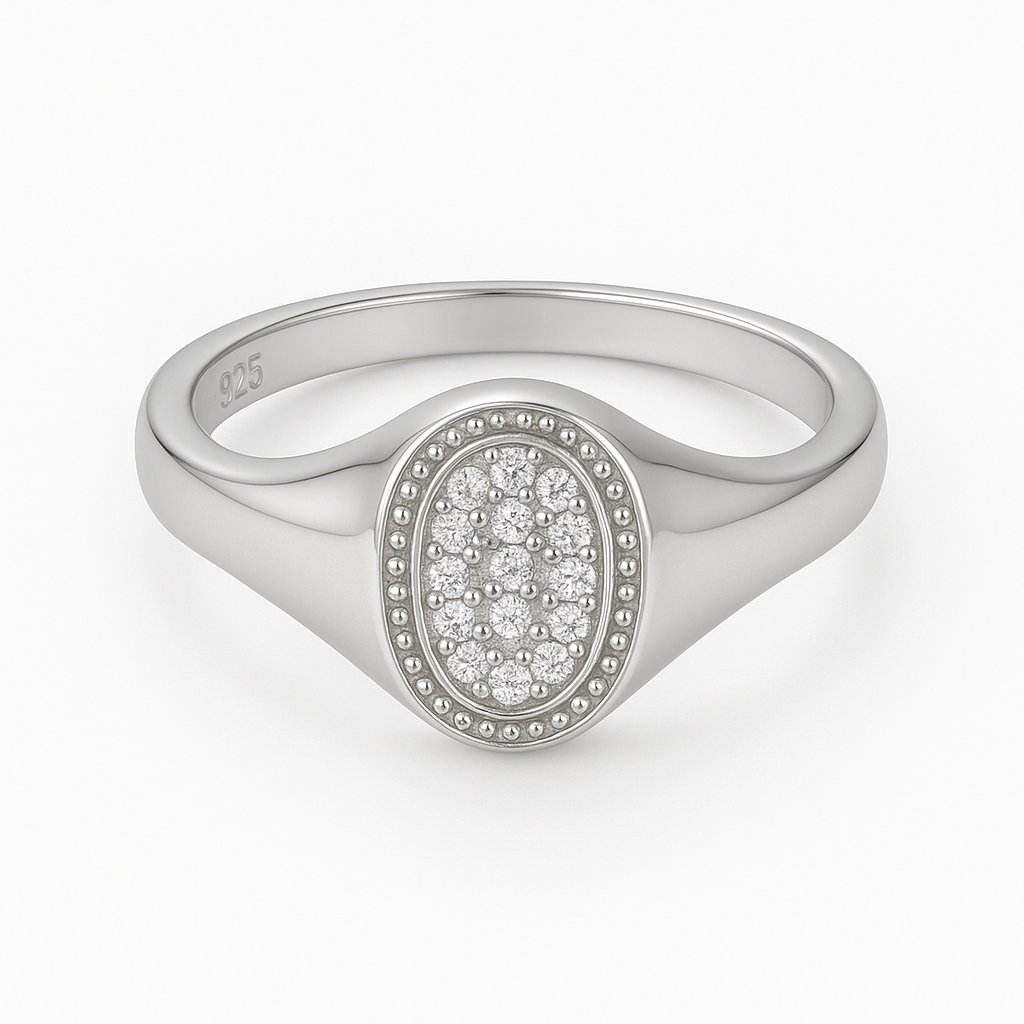 Oval Pavé 925 Pinky Ring
