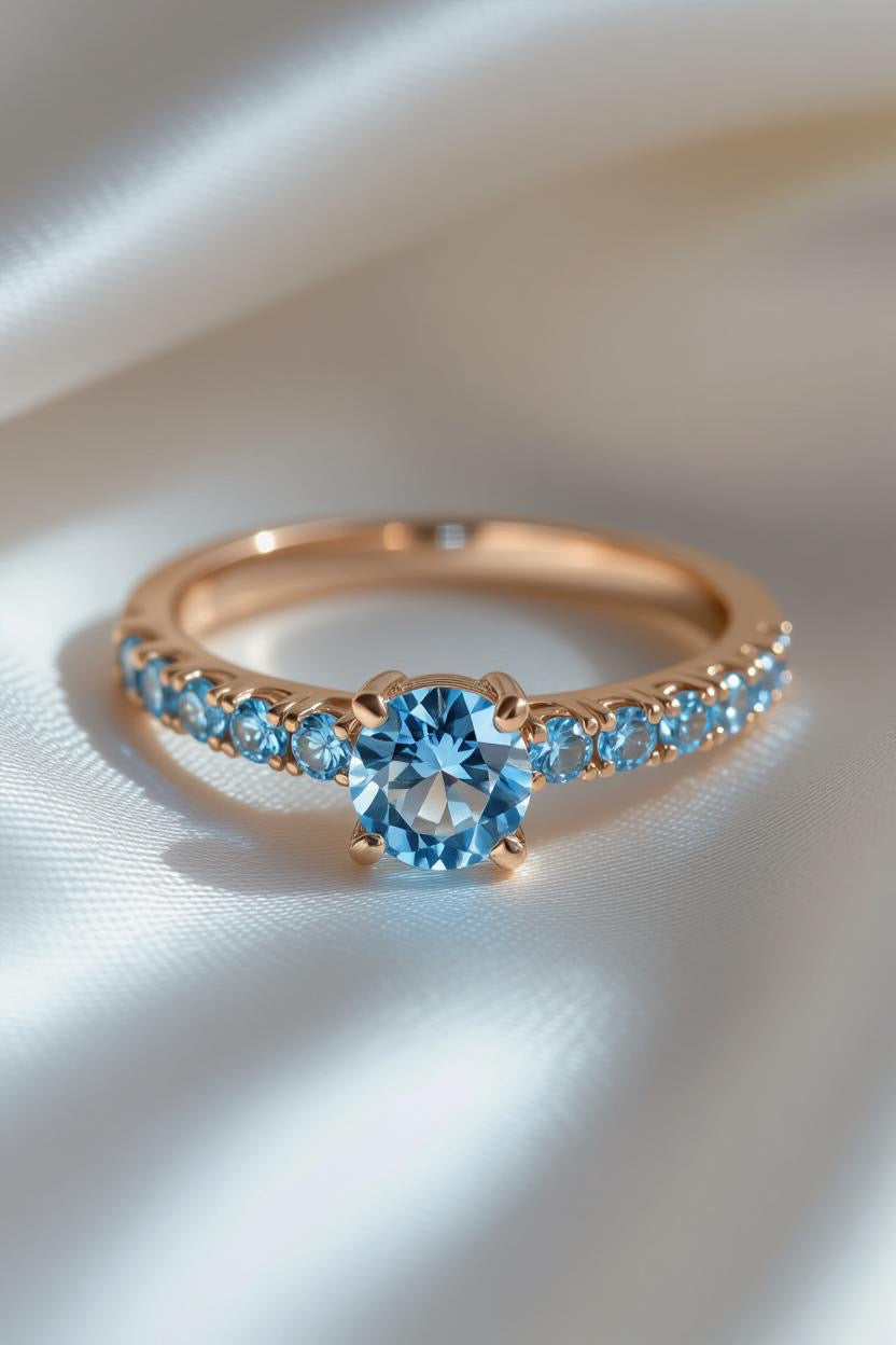Ladies’ 18K Rose Gold Blue Topaz Engagement Ring