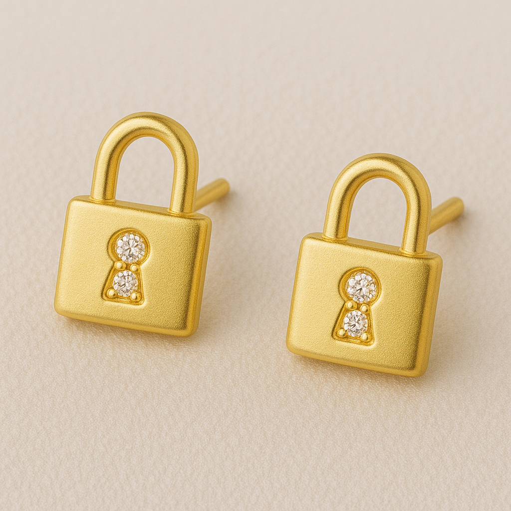 Diamond lock 18k earrings