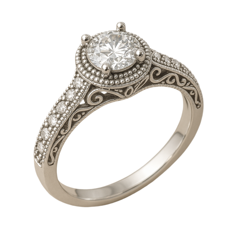 925 Sterling Silver Women’s Ring – Vintage Filigree Halo Design