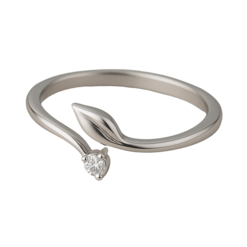 925 Silver Women’s Ring – Leaf Curl Solitaire