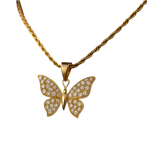 18K Gold Butterfly Pendant with Diamond Accents | 5g
