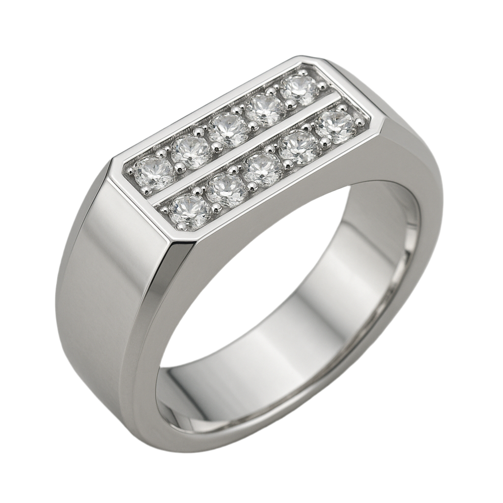 925 Silver Men’s Ring – Rectangular CZ Grid