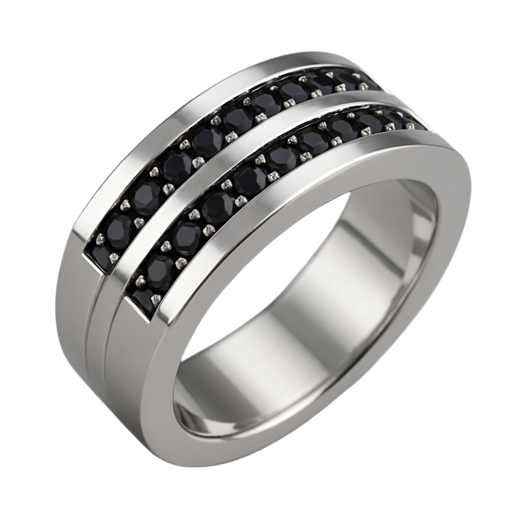 925 Silver Men’s Ring – Double Row Black CZ Band