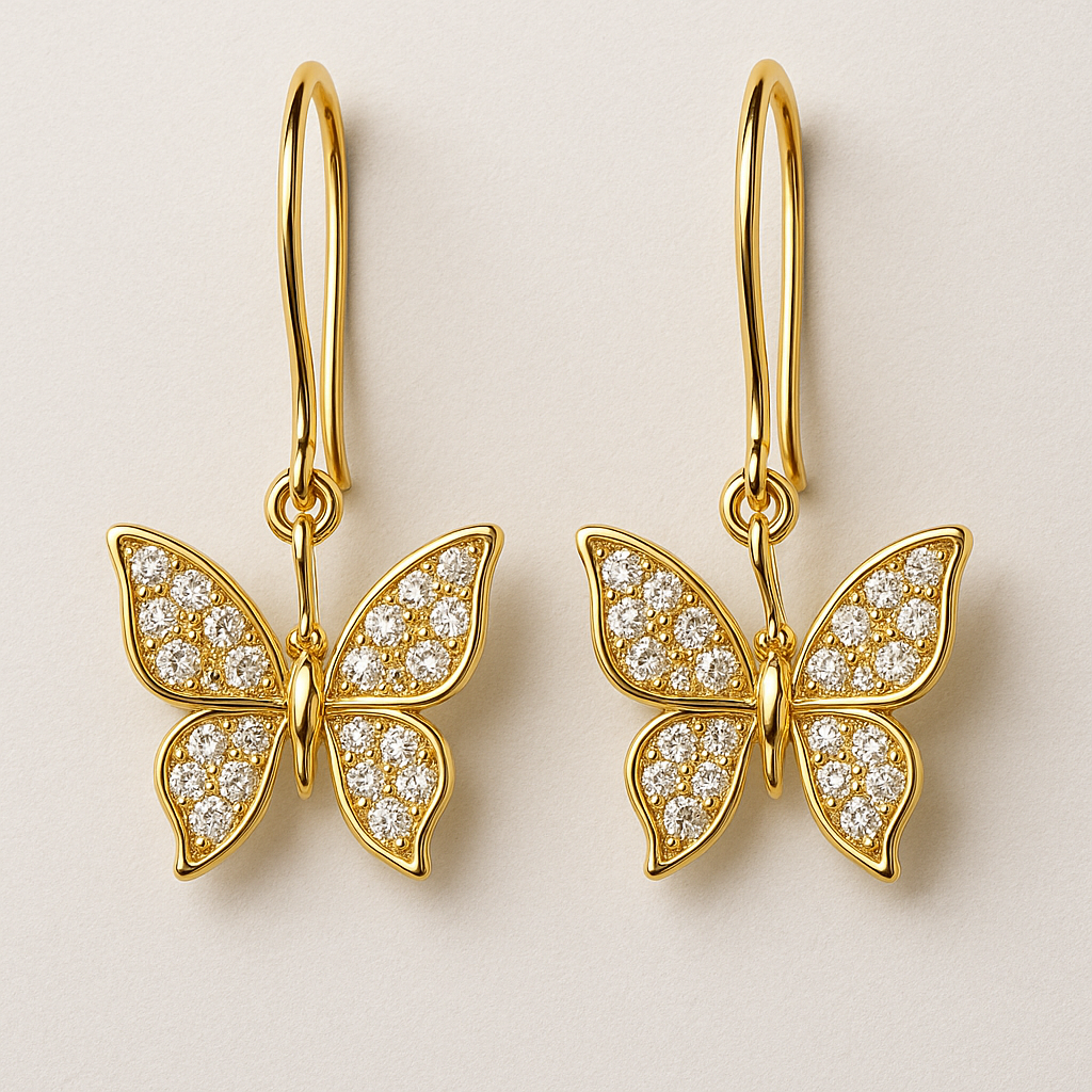 Dainty butterfly & pave detail 18k earrings