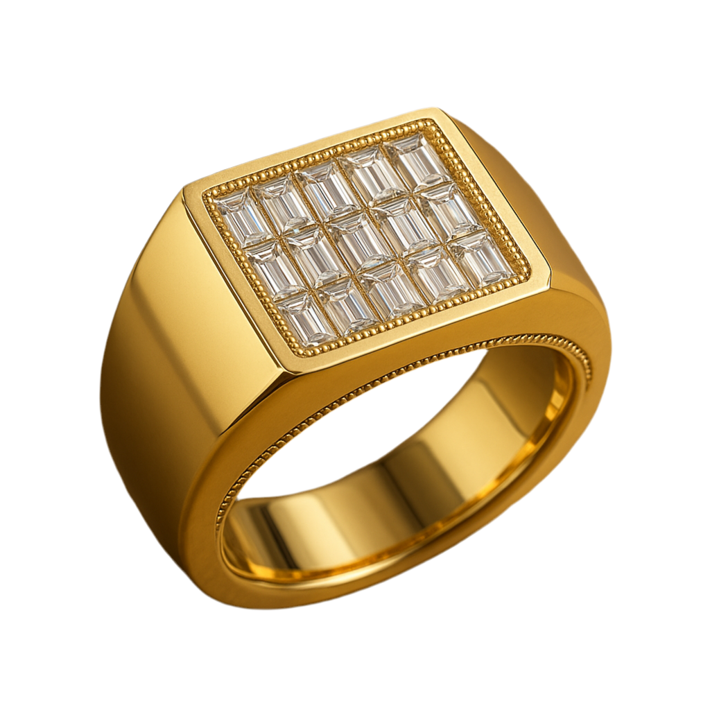 18K Gold Baguette Diamond Signet Ring