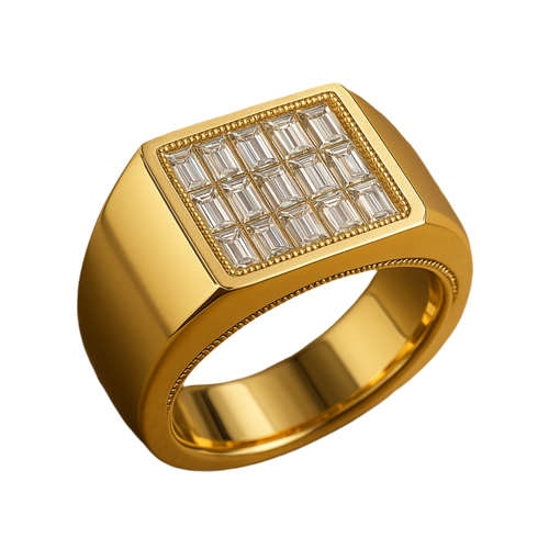 18K Gold Baguette Diamond Signet Ring