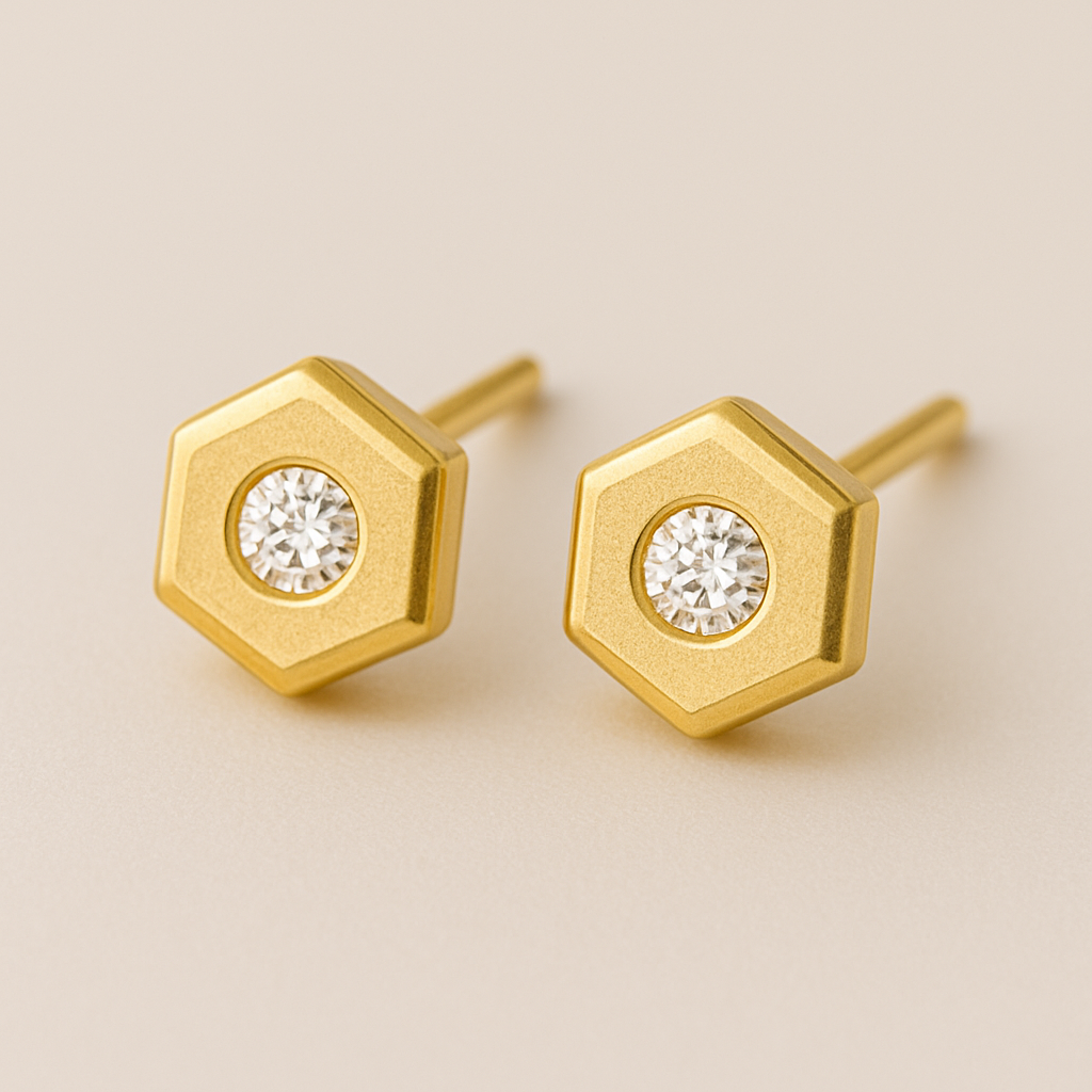 Hexagon 18k earrings diamond accent