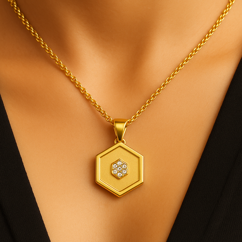 18k Geometric Hexagon Pendant