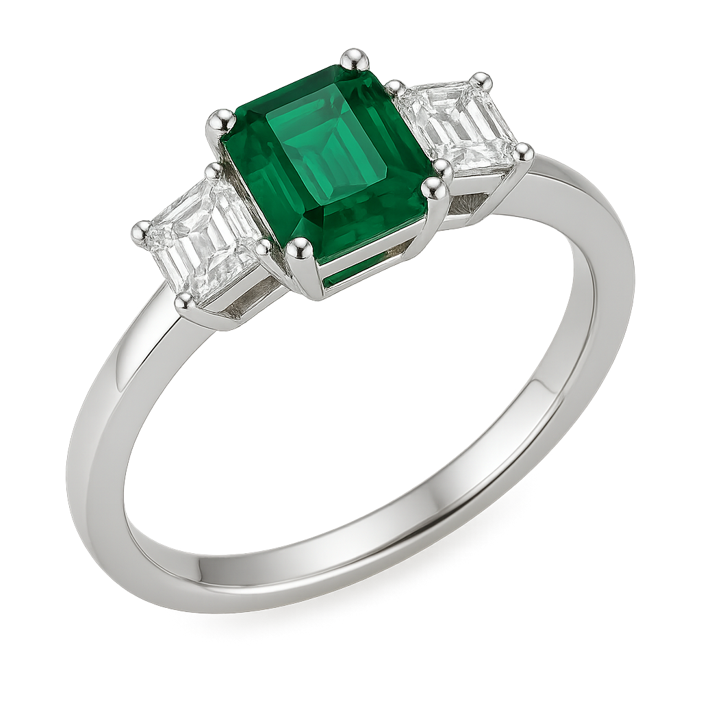 Women’s 18K White Gold Three-Stone Emerald & Diamond Ring