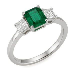 Women’s 18K White Gold Three-Stone Emerald & Diamond Ring