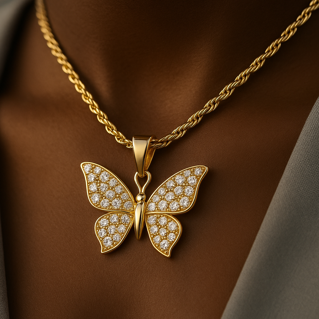 18K Gold Butterfly Pendant with Diamond Accents | 5g
