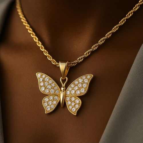 18K Gold Butterfly Pendant with Diamond Accents | 5g