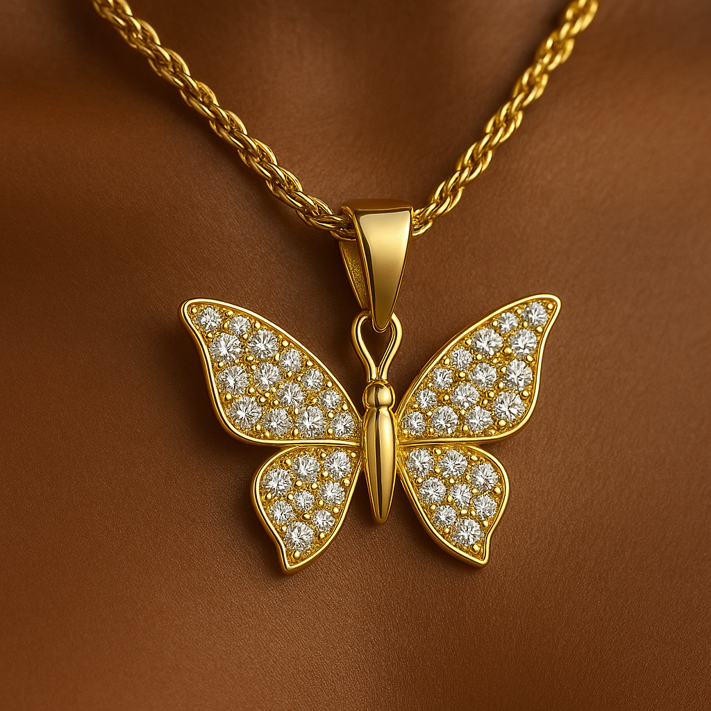 18K Gold Butterfly Pendant with Diamond Accents | 5g