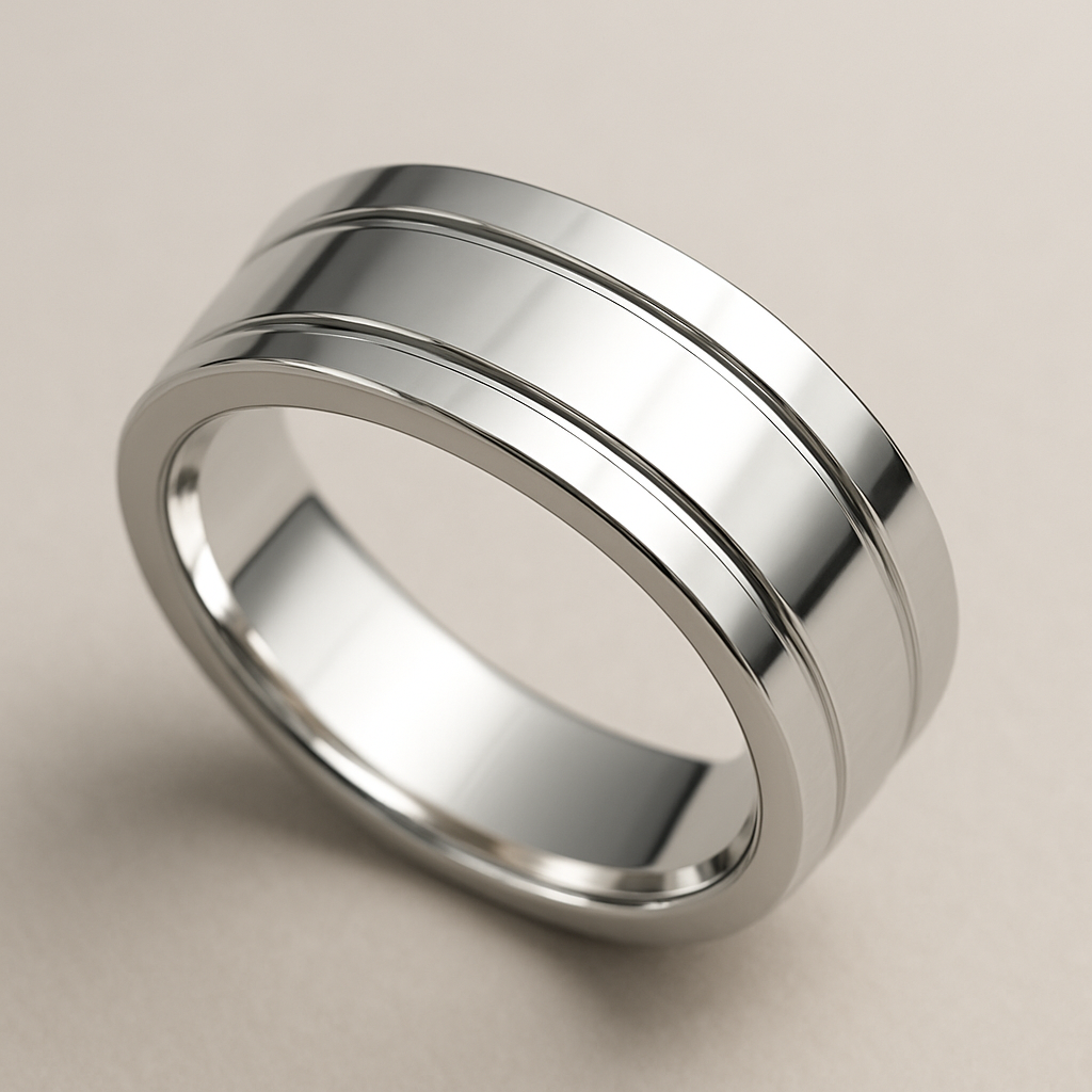 925 Silver Men’s Ring – Twin Grooved Flat Band